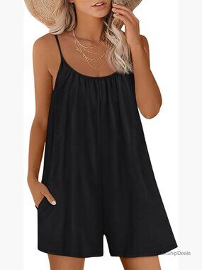 Sleeveless Cotton Romper Jumpsuit Adjustable Straps Beach Summer Vacation